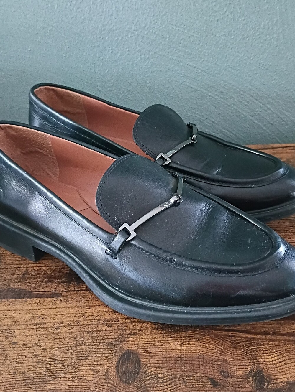 Franco Sarto Eda Leather Loafer Womens 6.5M Black Slip On Career Flat Dress Shoe